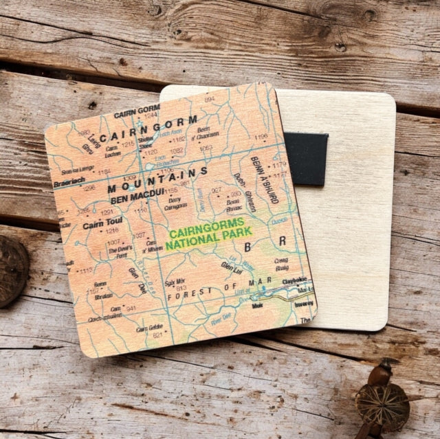 OS Map Wooden Square Magnet  Cairngorms National