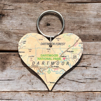OS Map Wooden Heart Keyring  Dartmoor National