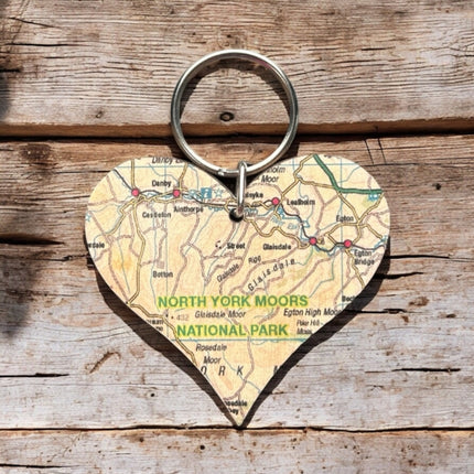 OS Map Wooden Heart Keyring  North York Moors