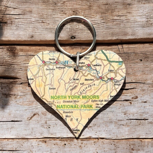 OS Map Wooden Heart Keyring  North York Moors
