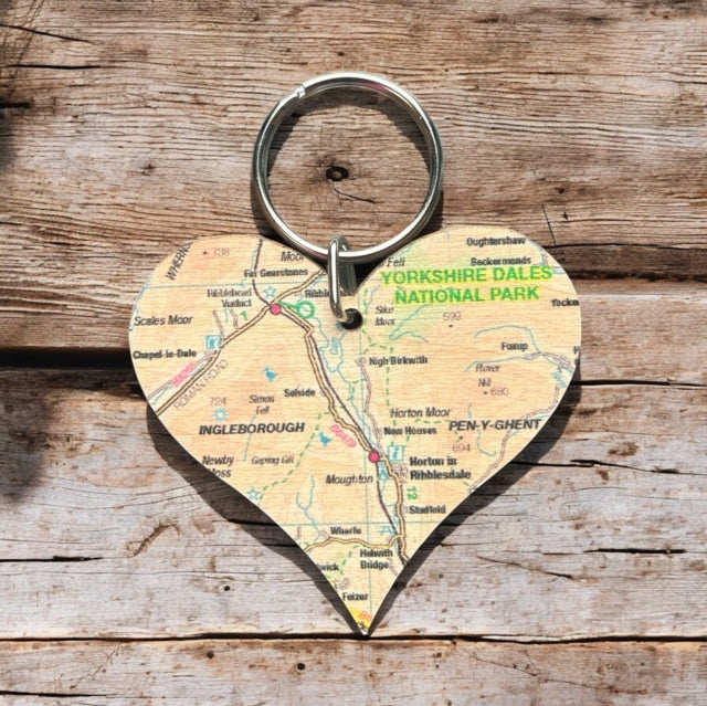 OS Map Wooden Heart Keyring  Yorkshire Dales