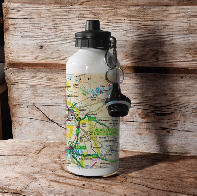 OS Map 600ml Metal Water Bottle  Peak District National Park