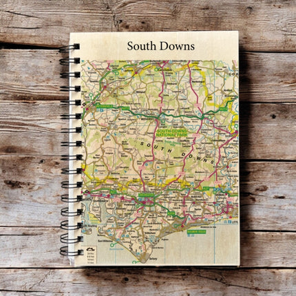 OS Map Wooden Lined Notebook  South Downs