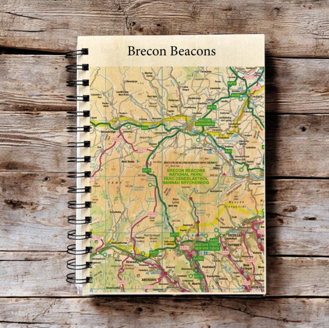 OS Map Wooden Lined Notebook  Brecon Beacons