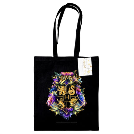 Harry Potter Hogwarts Crest Watercolour Black Tote Bag