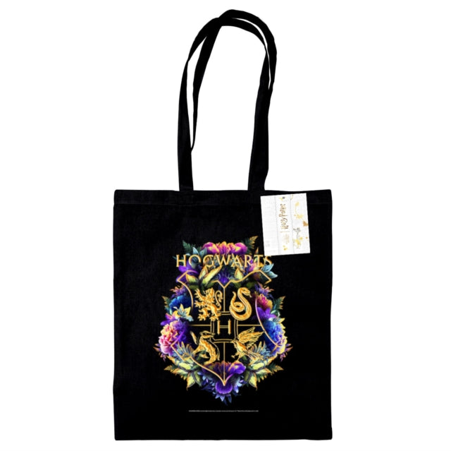 Harry Potter Hogwarts Crest Watercolour Black Tote Bag