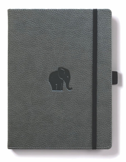 Dingbats Wildlife Medium A5 Hardcover Notebook  PU Leather MicroPerforated 100gsm Cream Pages Inner Pocket Elastic Closure Pen Holder Bookmark Graph Grey Elephant