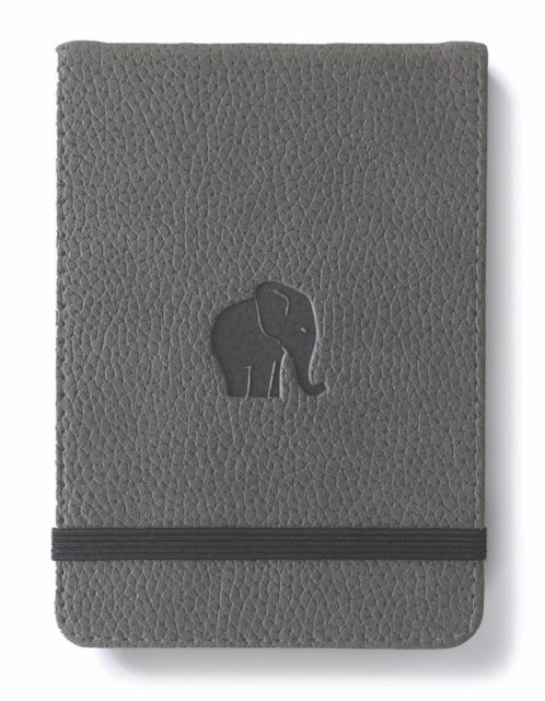 Dingbats Wildlife Reporter A6 Hardcover Notebook  PU Leather MicroPerforated 100gsm Cream Pages Inner Pocket Elastic Closure Plain Grey Elephant