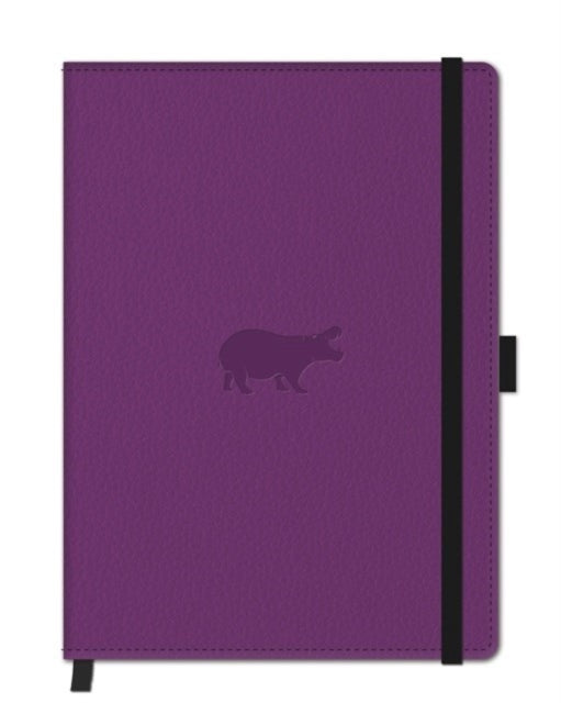 Dingbats Wildlife Medium A5 Hardcover Notebook  PU Leather MicroPerforated 100gsm Cream Pages Inner Pocket Elastic Closure Pen Holder Bookmark Plain Purple Hippo