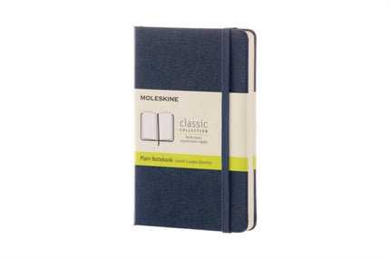 Moleskine Classic Plain Paper Notebook Hard Cover and Elastic Closure Journal Color Sapphire Blue Size Pocket 9 x 14 cm 192 Pages