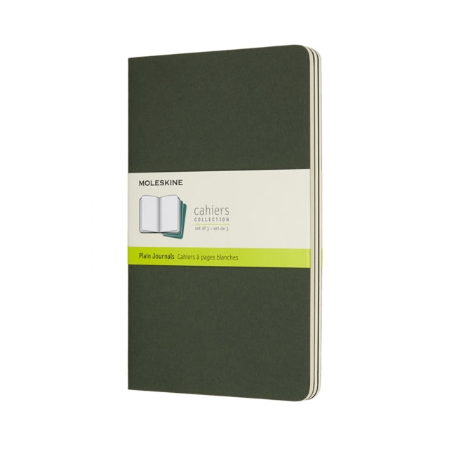 Moleskine Cahier Journal Set 3 Notebooks with Plain Pages Cardboard Cover with Visible Cotton Stiching Colour Myrtle Green Large 13 x 21 cm 80 Pages