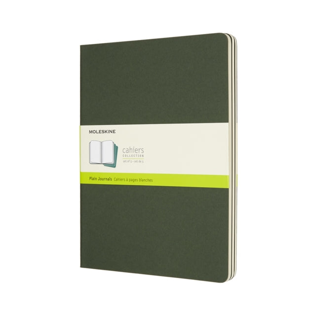 Moleskine Cahier Journal Set 3 Notebooks with Plain Pages Cardboard Cover with Visible Cotton Stiching Colour Myrtle Green Extra Large 19 x 25 cm 120 Pages