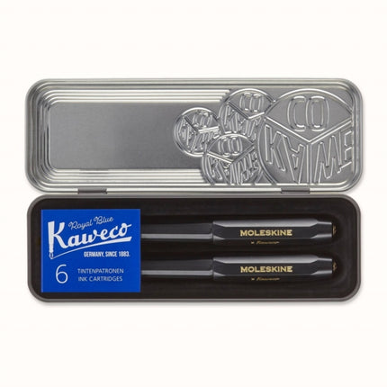 Moleskine x Kaweco Fountain Pen in ABS plastic with GoldPlated Size M Nib and Refillable Ballpen for Writers NoteTakers Refill 1.0mm with Blue Ink and 6 Blue Ink Cartridges included Color Black