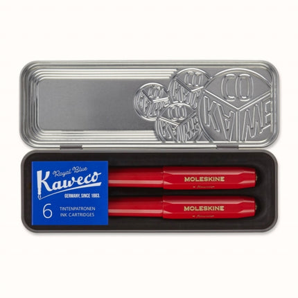 Moleskine x Kaweco Fountain Pen in ABS plastic with GoldPlated Size M Nib and Refillable Ballpen for Writers NoteTakers Refill 1.0mm with Blue Ink and 6 Blue Ink Cartridges included Color Red