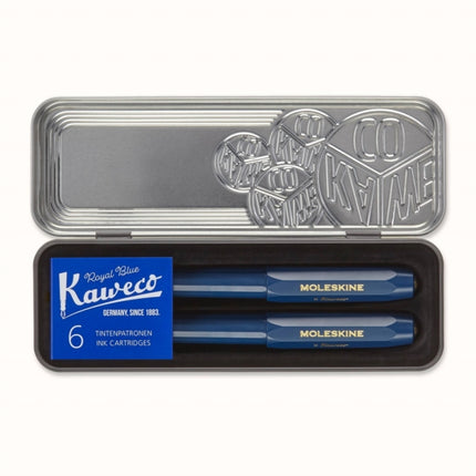 Moleskine x Kaweco Fountain Pen in ABS plastic with GoldPlated Size M Nib and Refillable Ballpen for Writers NoteTakers Refill 1.0mm with Blue Ink and 6 Blue Ink Cartridges included Color Blue