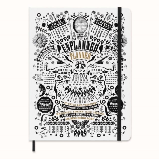 Moleskine x Lorenzo Petrantoni Unplanned Planner Limited Edition Hard Cover and Elastic Closure Petrantoni Weekly Notebook Size Extra Large 19x26 cm White