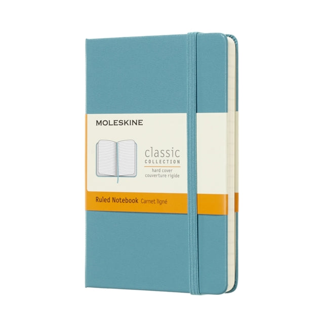 Moleskine Classic Ruled Paper Notebook Hard Cover and Elastic Closure Journal Color Reef Blue Size Pocket 9 x 14 cm 192 Pages