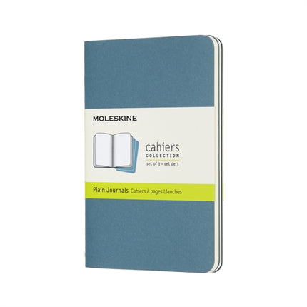 Moleskine Cahier Journal Set 3 Notebooks with Plain Pages Cardboard Cover with Visible Cotton Stiching Colour Brisk Blue Pocket 9 x 14 cm 64 Pages