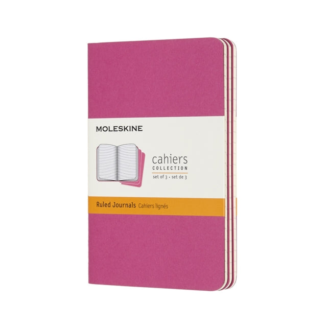 Moleskine Cahier Journal Set 3 Notebooks with Ruled Pages Cardboard Cover with Visible Cotton Stiching Colour Kinetic Pink Pocket 9 x 14 cm 64 Pages