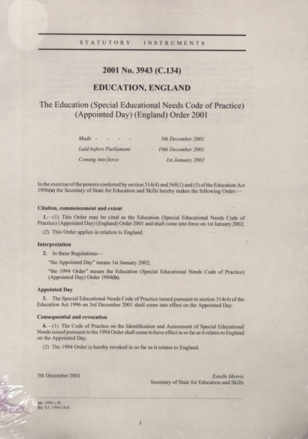 The Education Special Educational Needs Code of