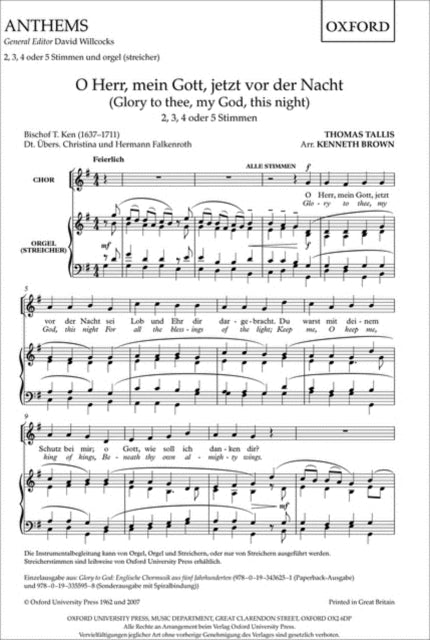 O Herr mein Gott jetzt vor der Nacht Glory to thee my God this night Vocal score