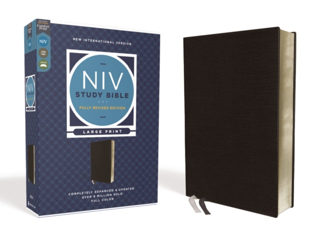 NIV Study Bible, Fully Revised Edition (Study Deeply. Believe Wholeheartedly.), Large Print, Bonded Leather, Black, Red Letter, Comfort Print