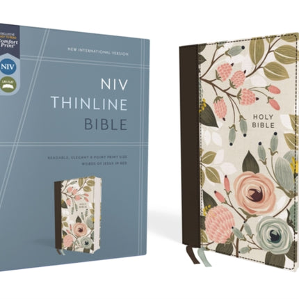 NIV, Thinline Bible, Cloth over Board, Floral, Red Letter, Comfort Print