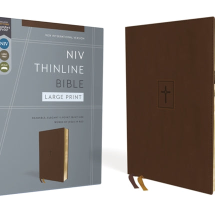 NIV, Thinline Bible, Large Print, Leathersoft, Brown, Red Letter, Thumb Indexed, Comfort Print