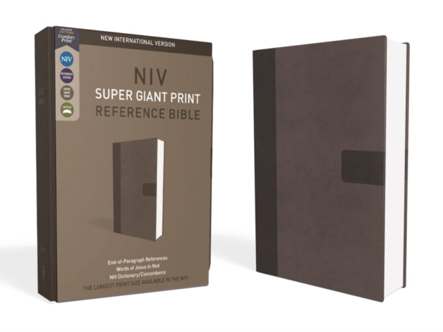 NIV, Super Giant Print Reference Bible, Leathersoft, Gray, Red Letter, Comfort Print