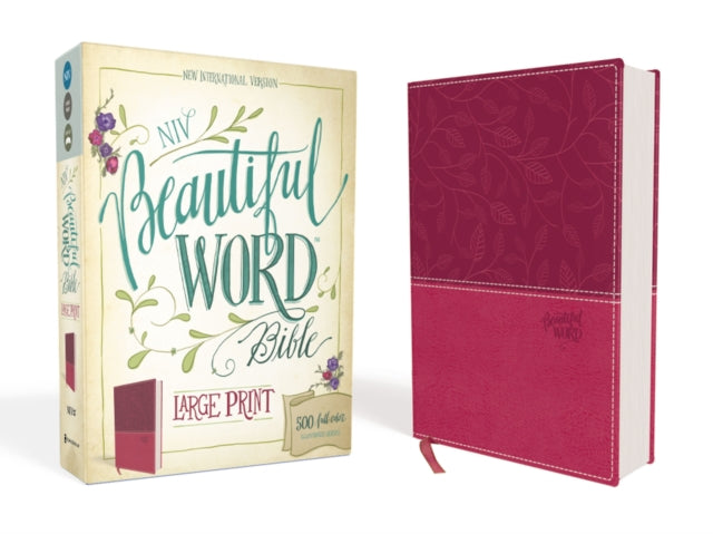 NIV, Beautiful Word Bible, Large Print, Leathersoft, Pink: 500 Full-Color Illustrated Verses