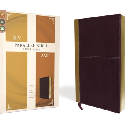 KJV, Amplified, Parallel Bible, Large Print, Leathersoft, Tan/Burgundy, Red Letter: Two Bible Versions Together for Study and Comparison