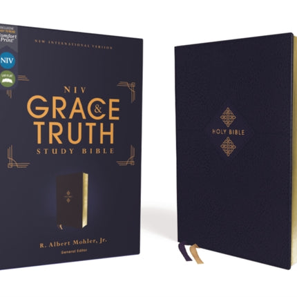 NIV, The Grace and Truth Study Bible (Trustworthy and Practical Insights), Leathersoft, Navy, Red Letter, Comfort Print