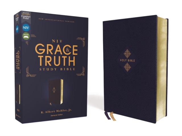 NIV, The Grace and Truth Study Bible (Trustworthy and Practical Insights), Leathersoft, Navy, Red Letter, Comfort Print