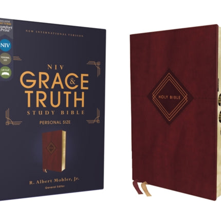 NIV, The Grace and Truth Study Bible (Trustworthy and Practical Insights), Personal Size, Leathersoft, Burgundy, Red Letter, Thumb Indexed, Comfort Print