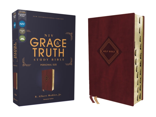 NIV, The Grace and Truth Study Bible (Trustworthy and Practical Insights), Personal Size, Leathersoft, Burgundy, Red Letter, Thumb Indexed, Comfort Print