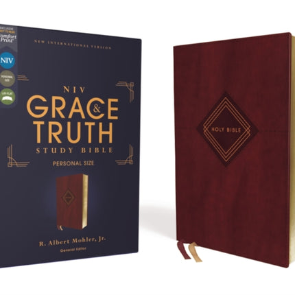 NIV, The Grace and Truth Study Bible (Trustworthy and Practical Insights), Personal Size, Leathersoft, Burgundy, Red Letter, Comfort Print