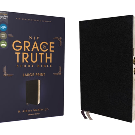 NIV, The Grace and Truth Study Bible (Trustworthy and Practical Insights), Large Print, European Bonded Leather, Black, Red Letter, Thumb Indexed, Comfort Print