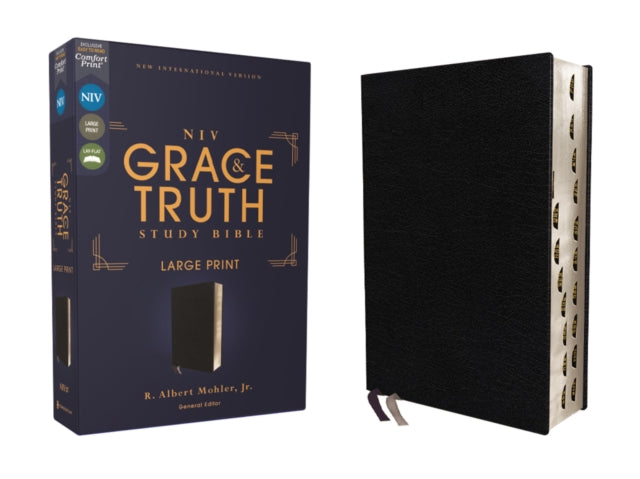 NIV, The Grace and Truth Study Bible (Trustworthy and Practical Insights), Large Print, European Bonded Leather, Black, Red Letter, Thumb Indexed, Comfort Print