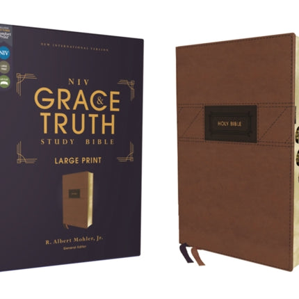 NIV, The Grace and Truth Study Bible (Trustworthy and Practical Insights), Large Print, Leathersoft, Brown, Red Letter, Thumb Indexed, Comfort Print