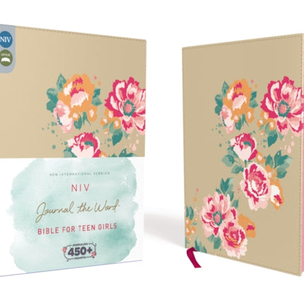 NIV, Journal the Word Bible for Teen Girls, Leathersoft over Board, Gold/Floral, Red Letter: Includes Over 450 Journaling Prompts!