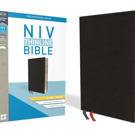 NIV, Thinline Bible, Giant Print, Bonded Leather, Black, Red Letter, Thumb Indexed, Comfort Print