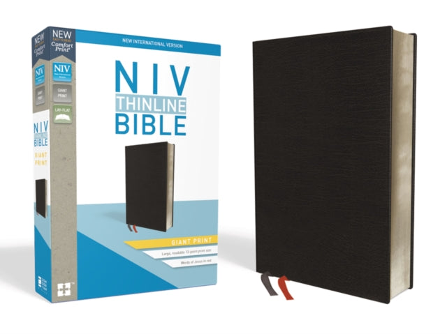 NIV, Thinline Bible, Giant Print, Bonded Leather, Black, Red Letter, Thumb Indexed, Comfort Print