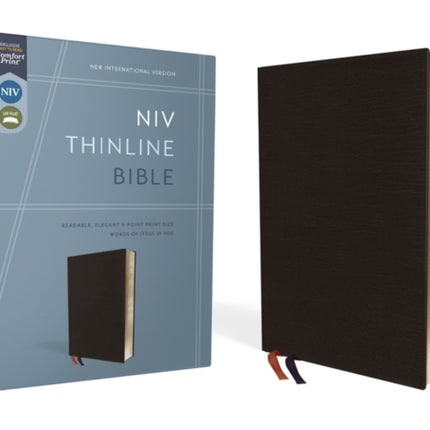 NIV, Thinline Bible, Bonded Leather, Black, Red Letter, Comfort Print