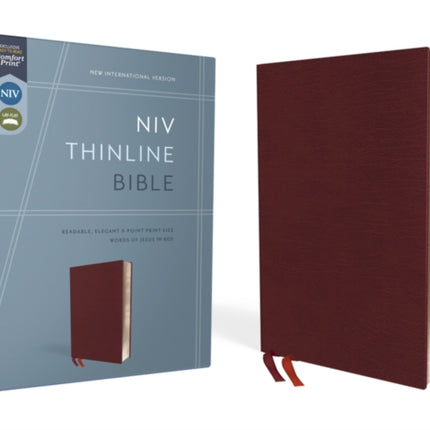 NIV, Thinline Bible, Bonded Leather, Burgundy, Red Letter, Comfort Print