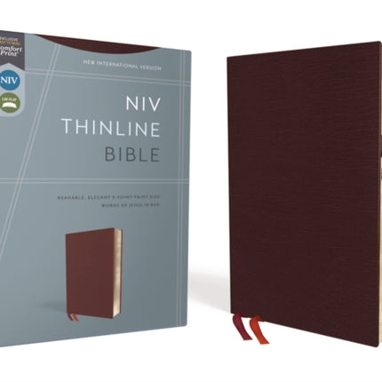 NIV, Thinline Bible, Bonded Leather, Burgundy, Red Letter, Thumb Indexed, Comfort Print