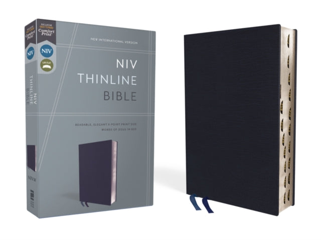 NIV, Thinline Bible, Bonded Leather, Navy, Red Letter, Thumb Indexed, Comfort Print