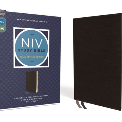 NIV Study Bible, Fully Revised Edition (Study Deeply. Believe Wholeheartedly.), Bonded Leather, Black, Red Letter, Comfort Print