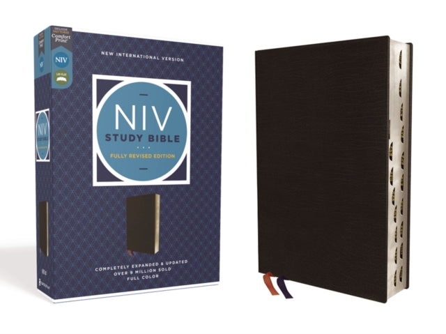 NIV Study Bible, Fully Revised Edition (Study Deeply. Believe Wholeheartedly.), Bonded Leather, Black, Red Letter, Thumb Indexed, Comfort Print