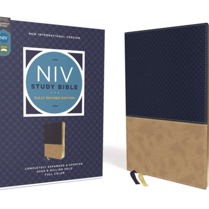 NIV Study Bible, Fully Revised Edition (Study Deeply. Believe Wholeheartedly.), Leathersoft, Navy/Tan, Red Letter, Comfort Print