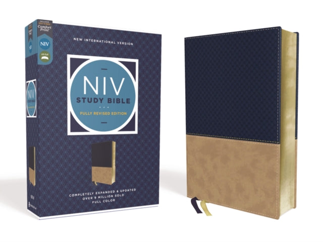 NIV Study Bible, Fully Revised Edition (Study Deeply. Believe Wholeheartedly.), Leathersoft, Navy/Tan, Red Letter, Comfort Print